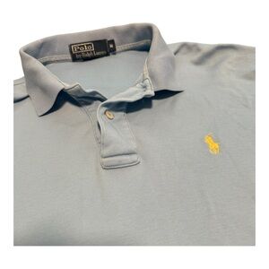 Polo Ralph Lauren Shirt Mens M Light Blue Short Sleeve Collared Quarter Buttons